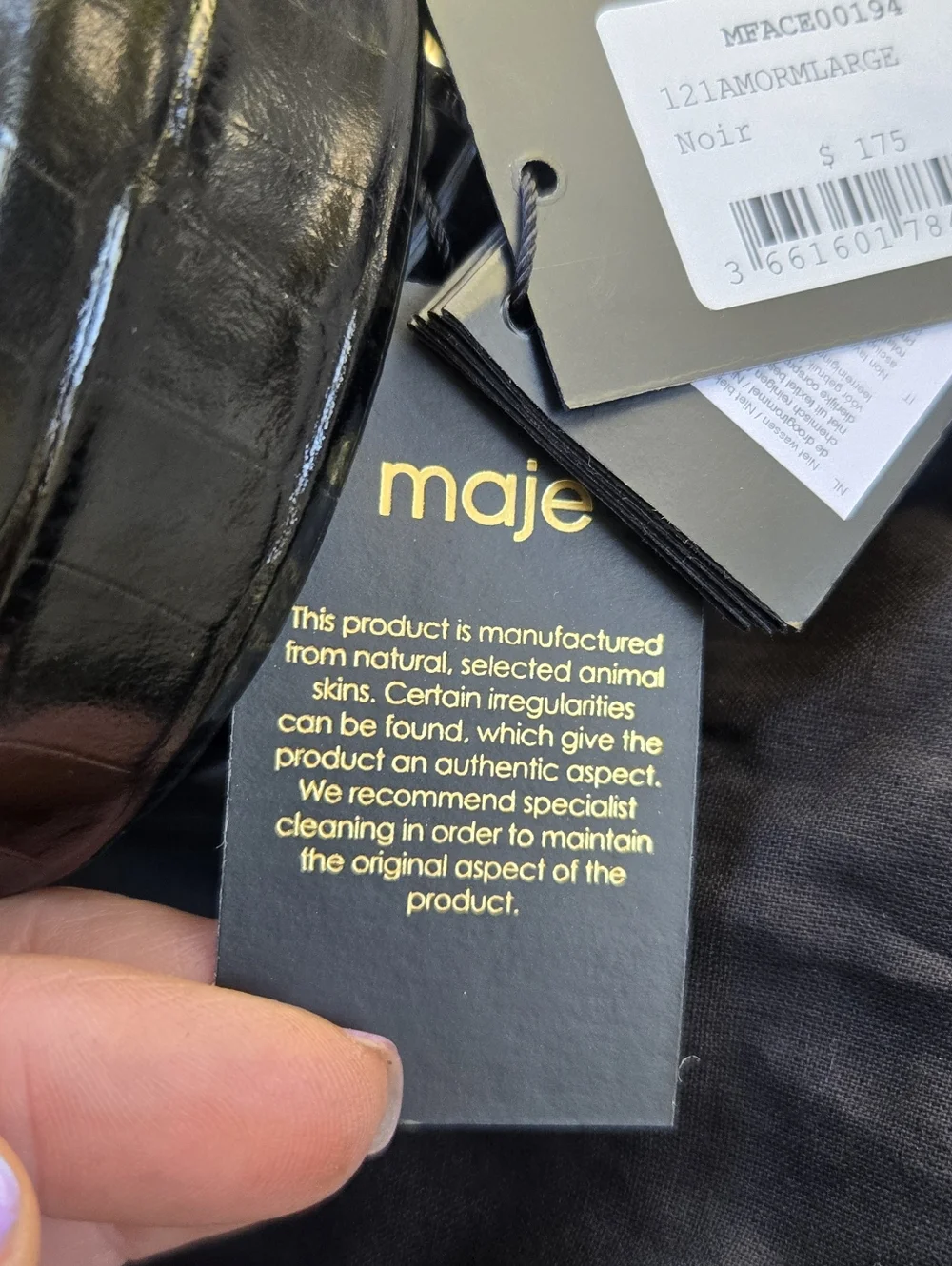 Maje Black Patent Belt with Gold Double-D Buckle